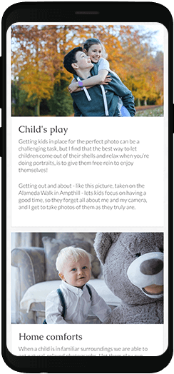Becky Kerr Photography services information on a mobile device