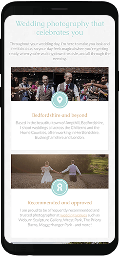 Becky Kerr Photography homepage information on a mobile device