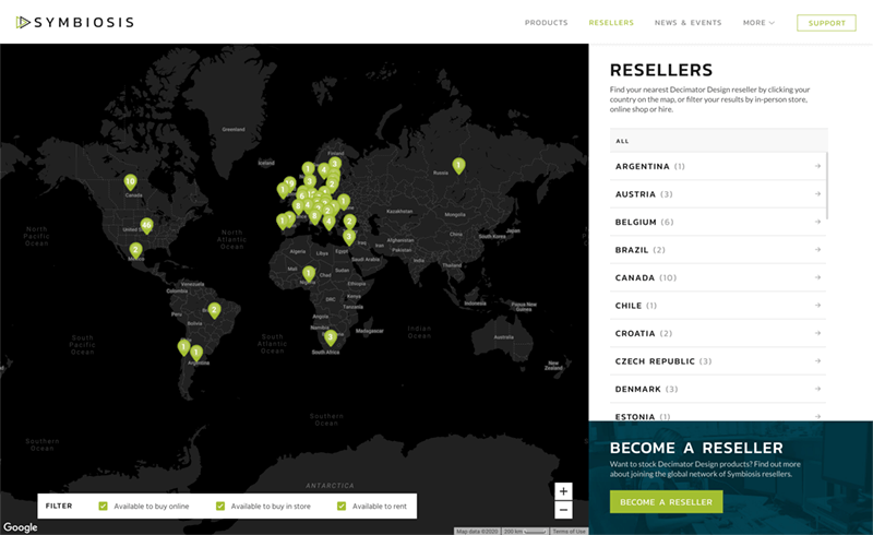 Screenshot of the Symbiosis resellers map