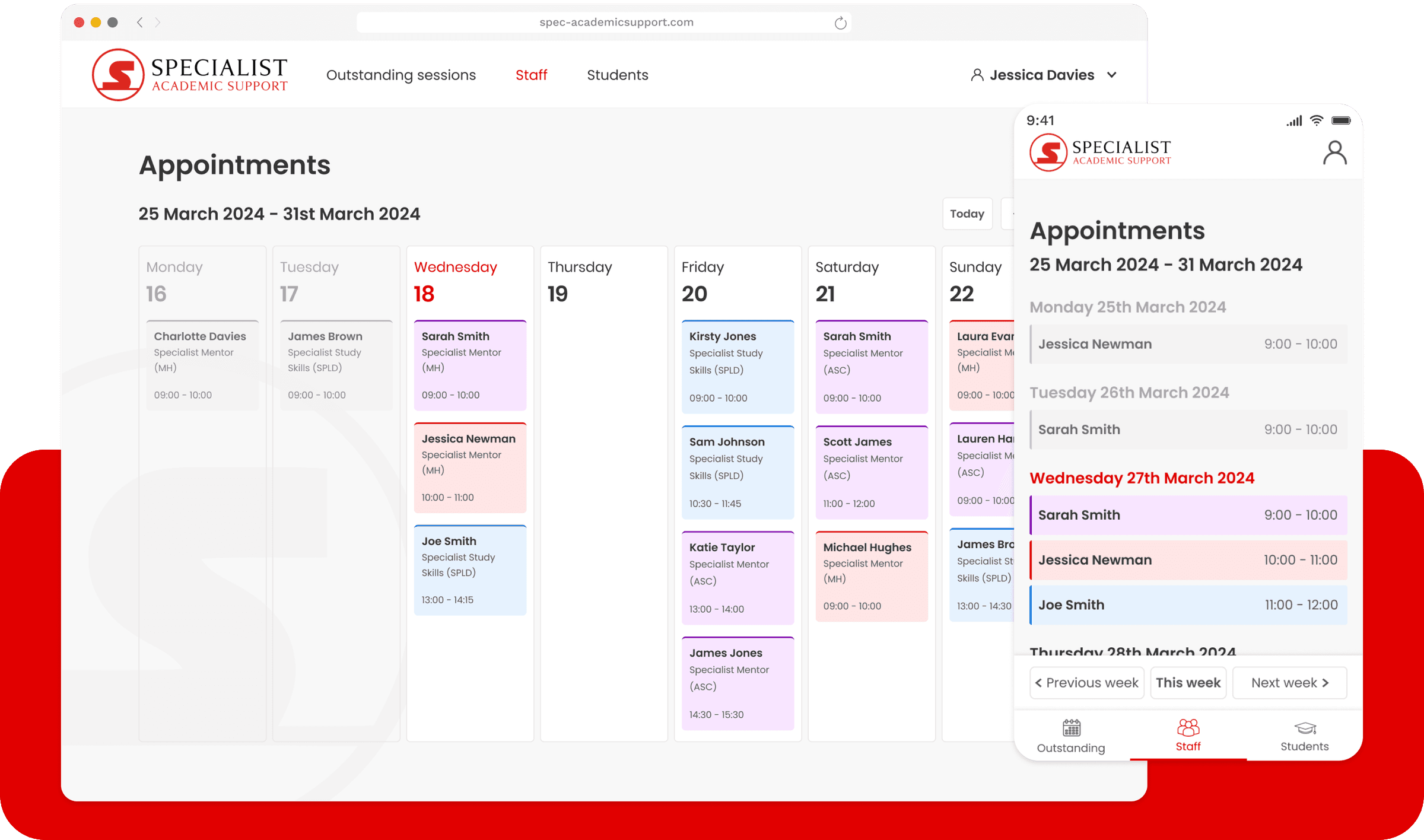 Specialist Academic Support Mockup