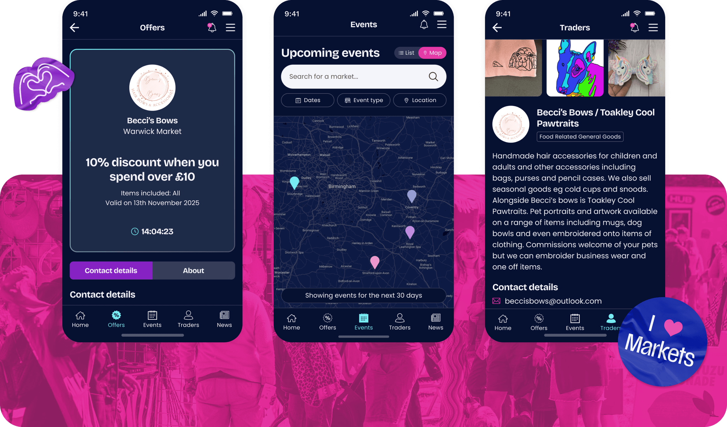 CJ's Events app Mockup