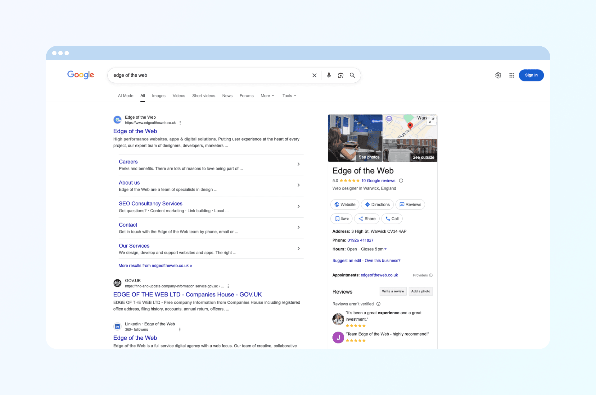 Screenshot of Knowledge Panel