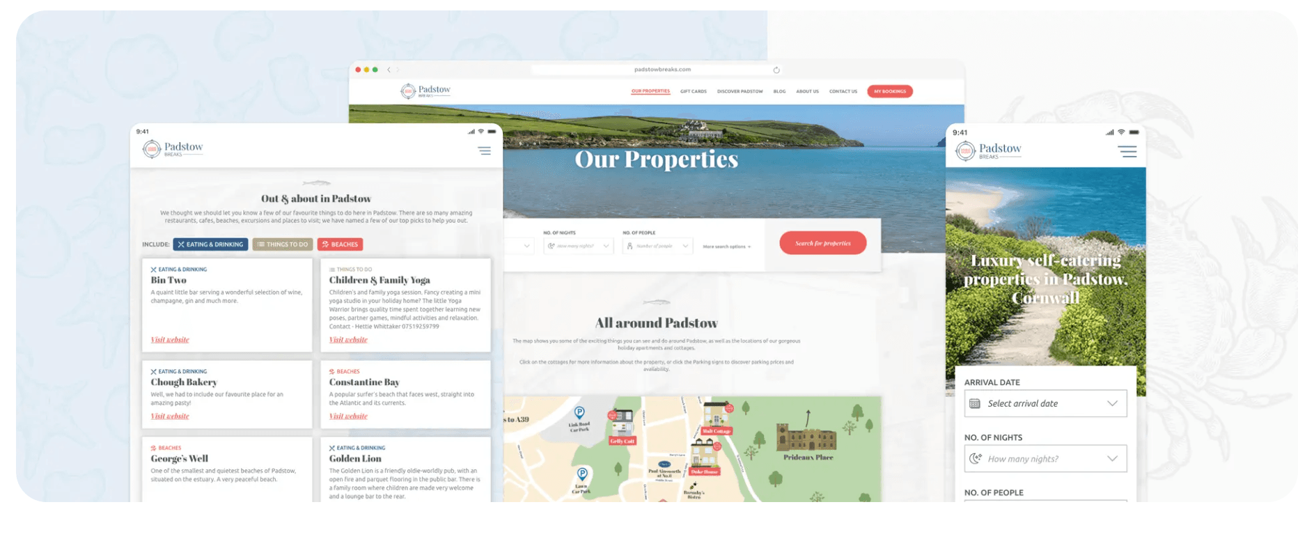 Selection of design elements from Padstow Breaks website