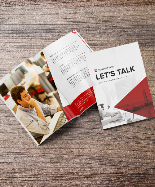 Example brochures on a wooden counter