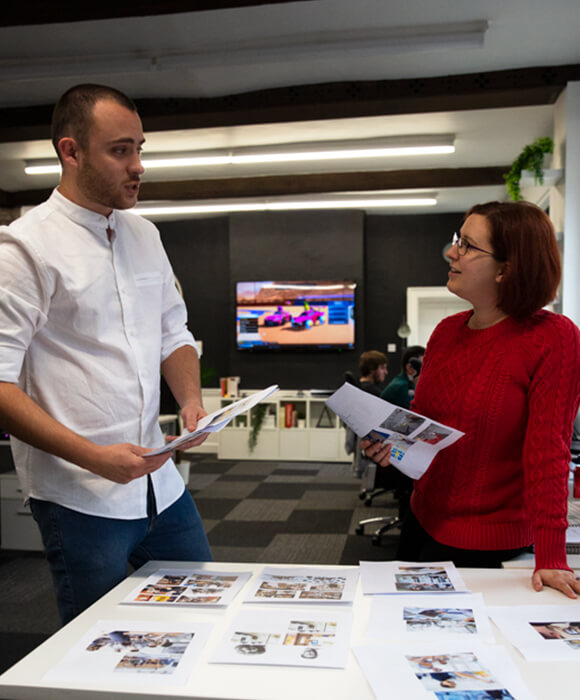 A team collaborating over design decisions