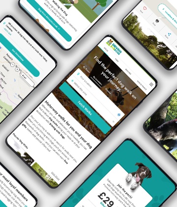 Screenshots of the mobile version of the Driving with Dogs website