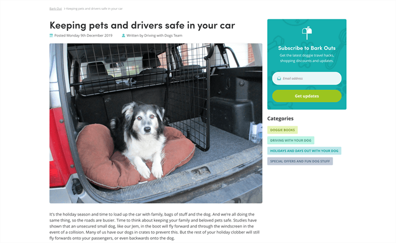 Screenshot of a Driving with Dogs blog post