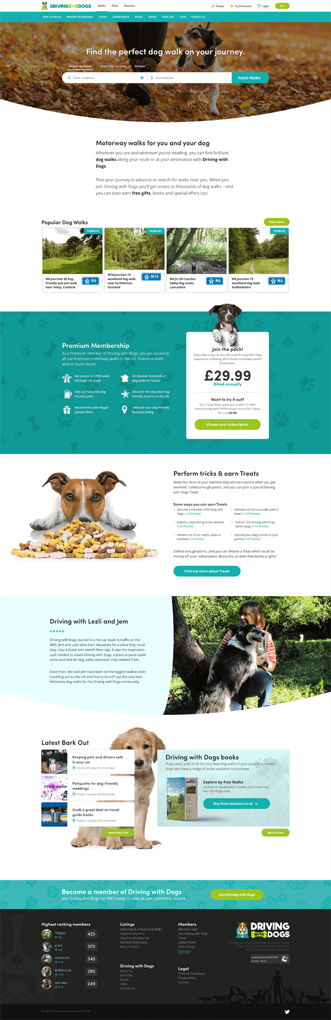 Screenshot of the Driving with Dogs homepage