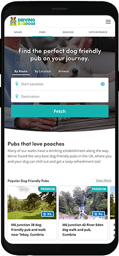 Driving with Dogs list of pubs on a mobile device