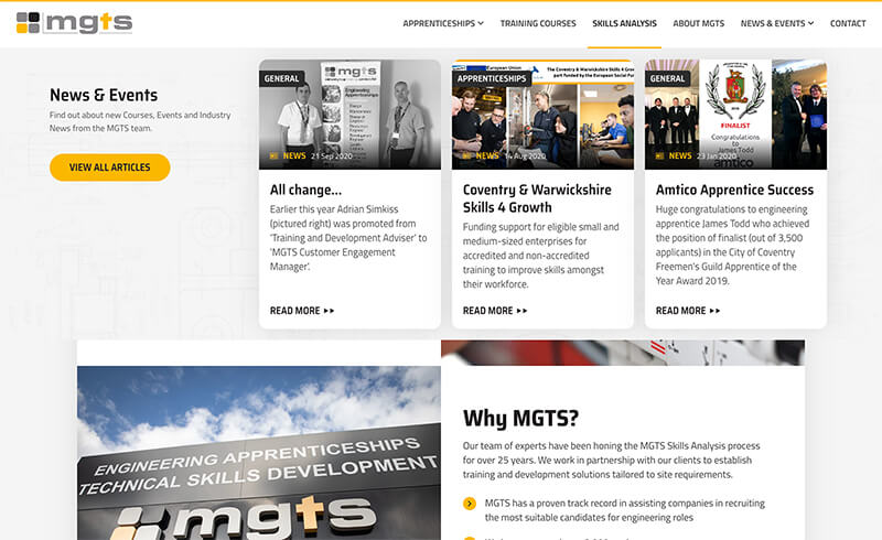 Screenshot of the MGTS navigation dropdown