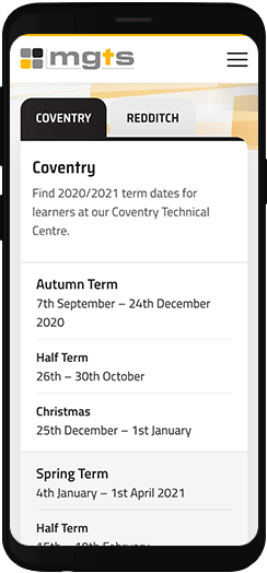 MGTS term dates on a mobile device