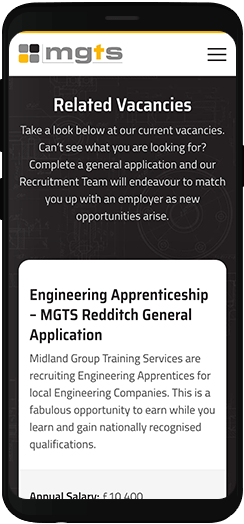 MGTS vacancies information on a mobile device