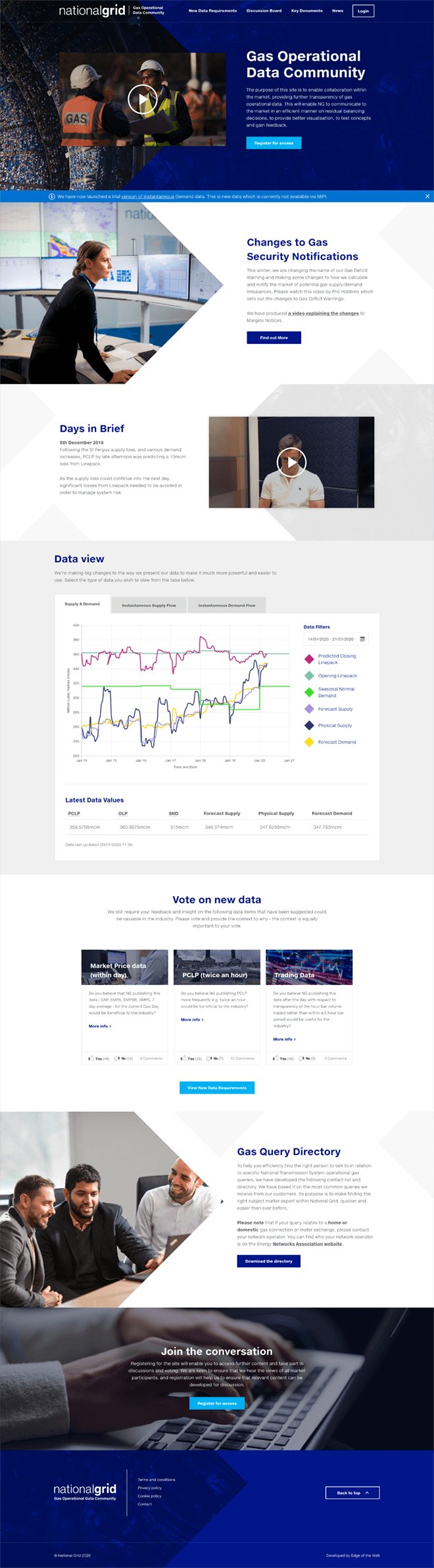 Screenshot of the National Grid Data Community homepage