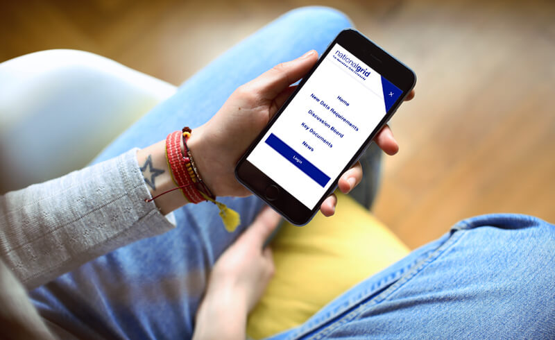 National Grid Data Community navigation on a mobile device