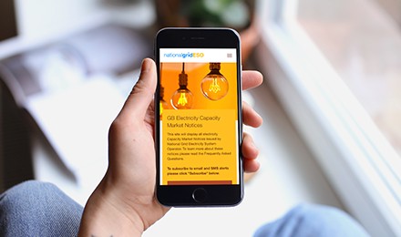 National Grid ESO electricity market notice site on a mobile device
