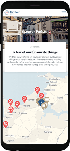 Mobile view of the discover padstow page on Padstow Breaks