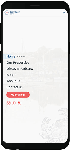 Mobile view of the navigation on Padstow Breaks
