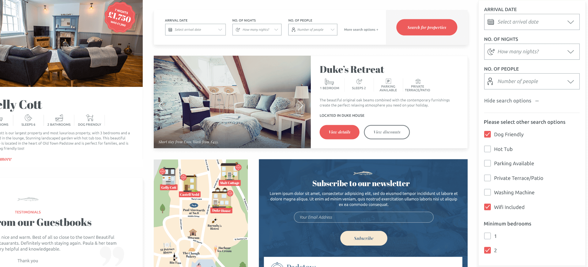 Assortment of ui elements used on Padstow Breaks
