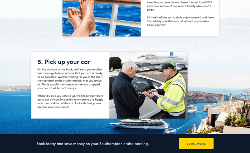 Screenshot of the Parking4Cruises service steps
