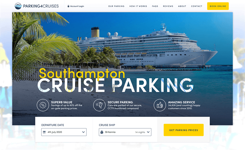 Screenshot of the Parking4Cruises homepage hero