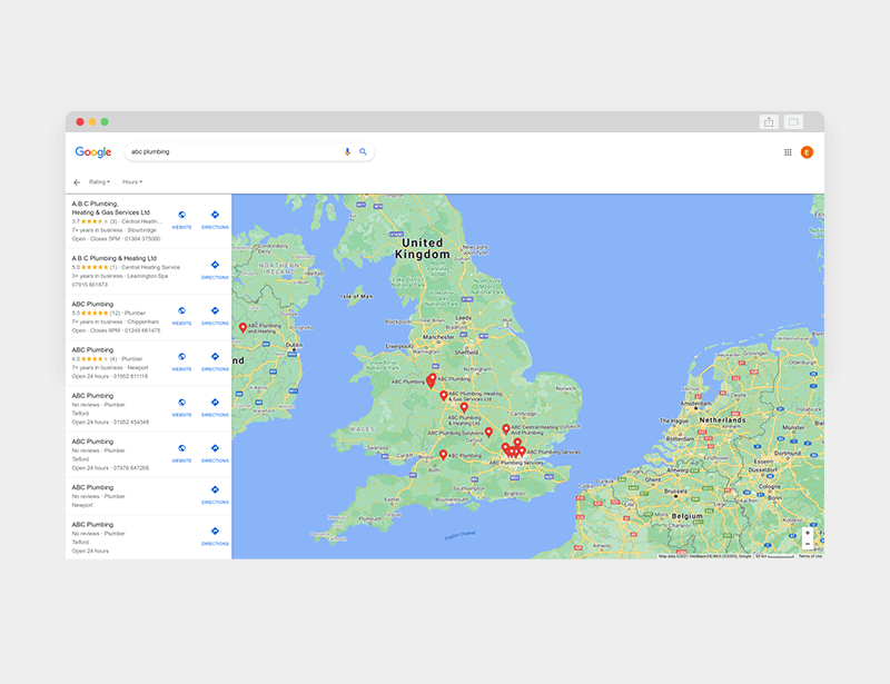 ABC Plumbing brand names Google Maps