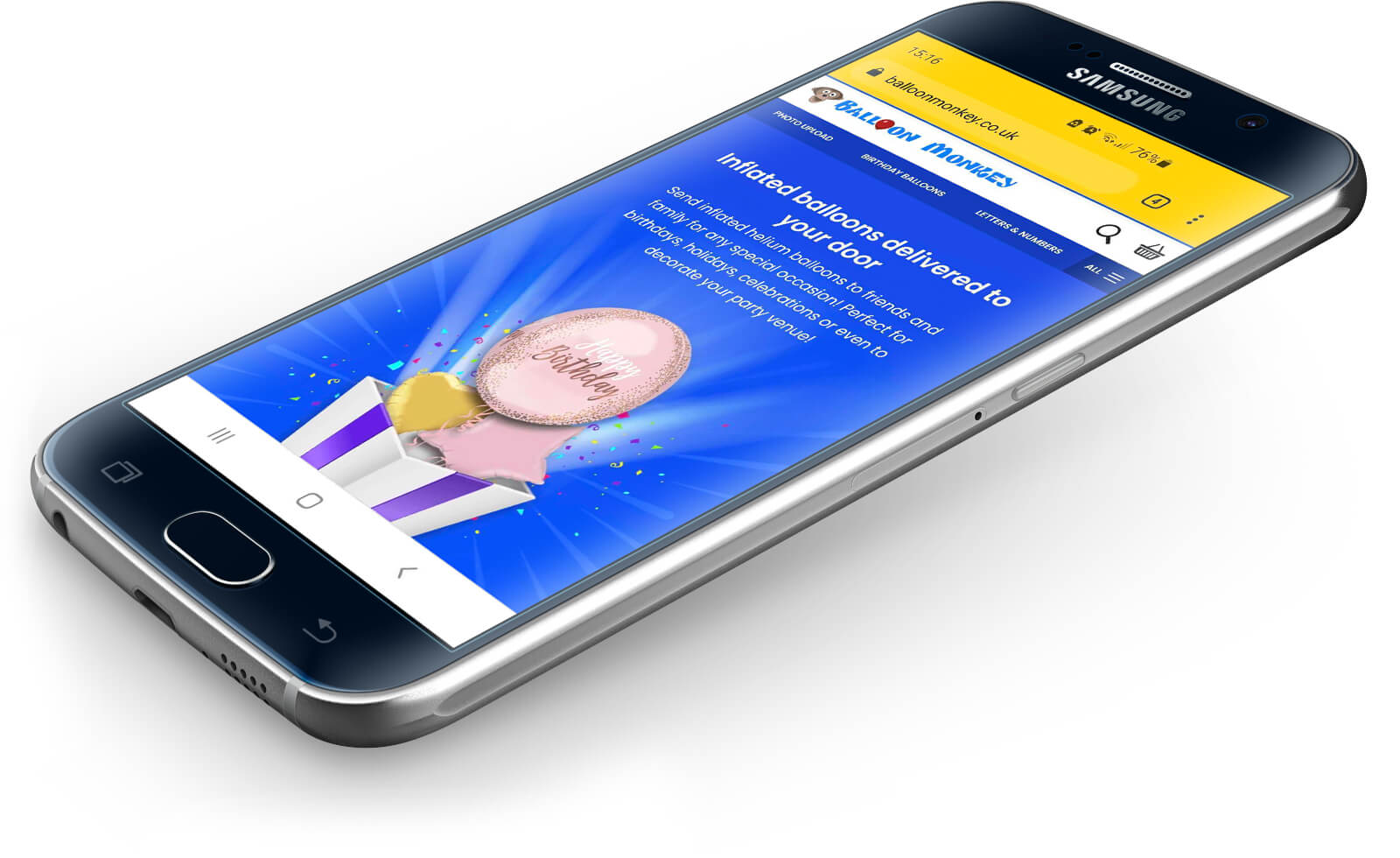 Balloon Monkey website on a Samsung Galaxy S6