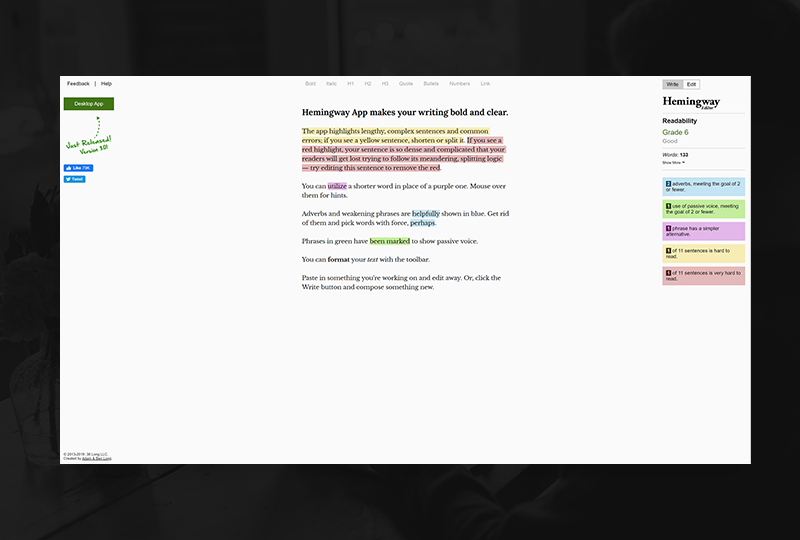 Hemingway writing app