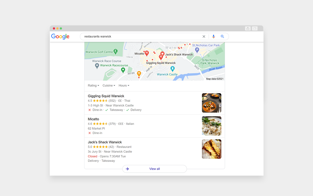 Local map pack on Google SERP