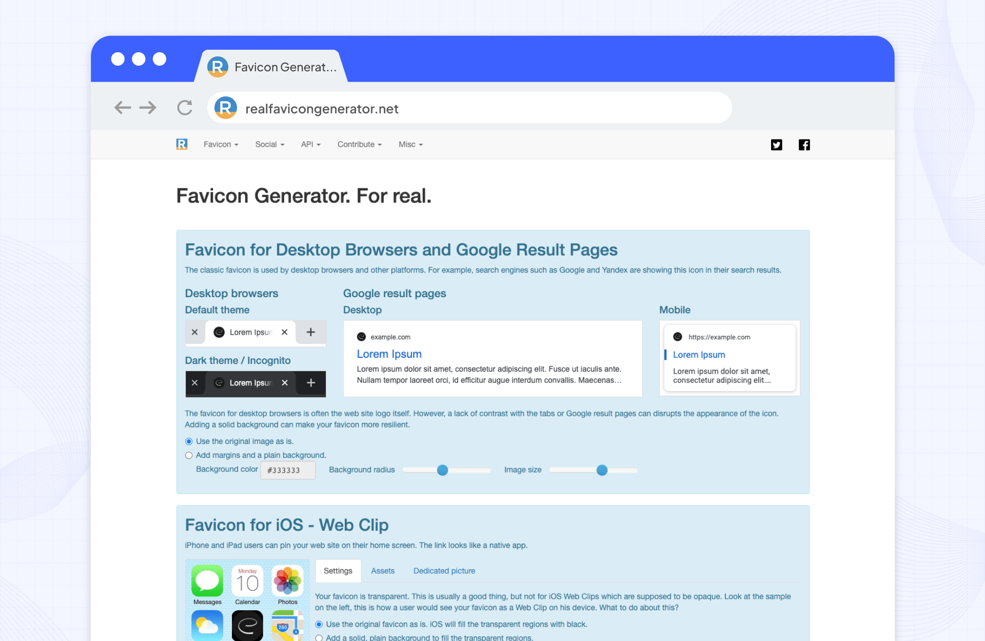 Screenshot of Real Favicon Generator website