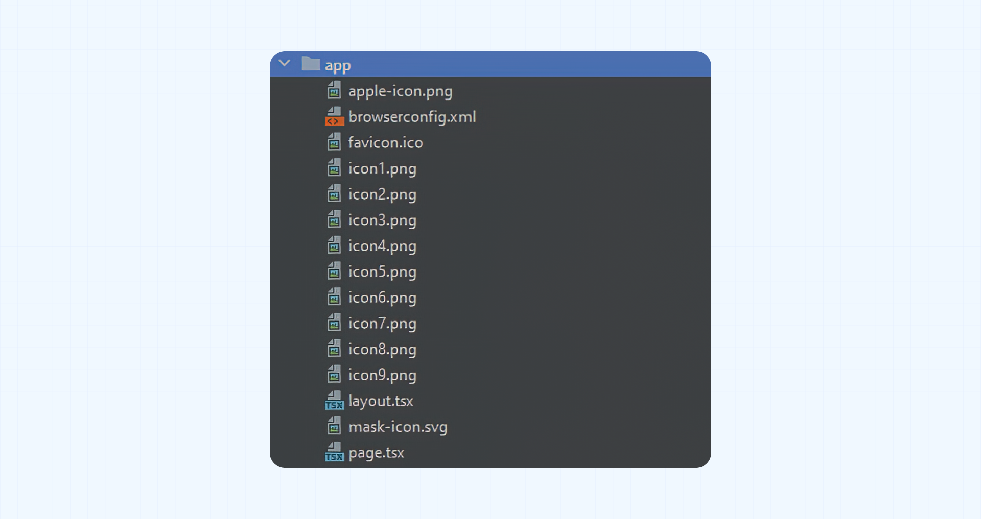 Screenshot of favicons list in /app directory